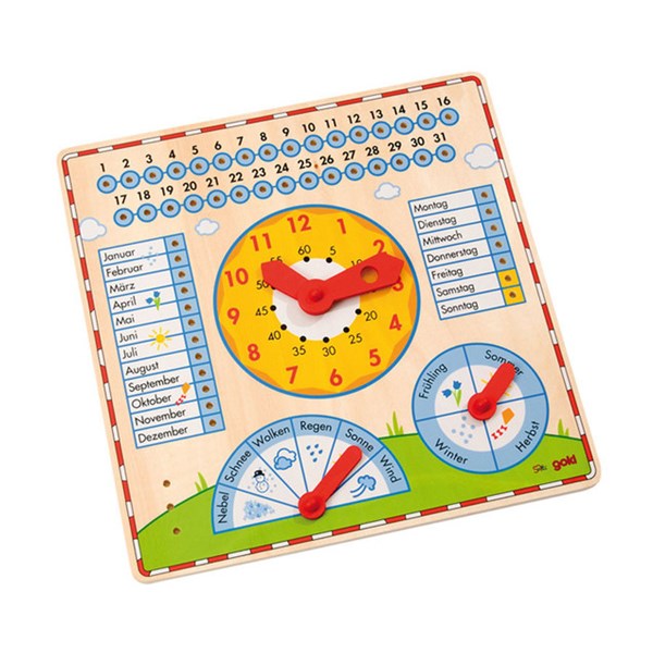 Kalendertafel mit Uhr