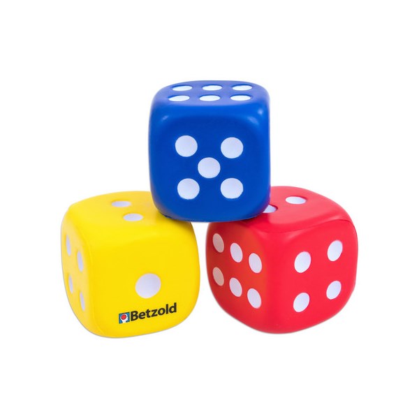 Augenwürfel, 3 Stück, aus Schaumstoff (rot, blau, gelb)