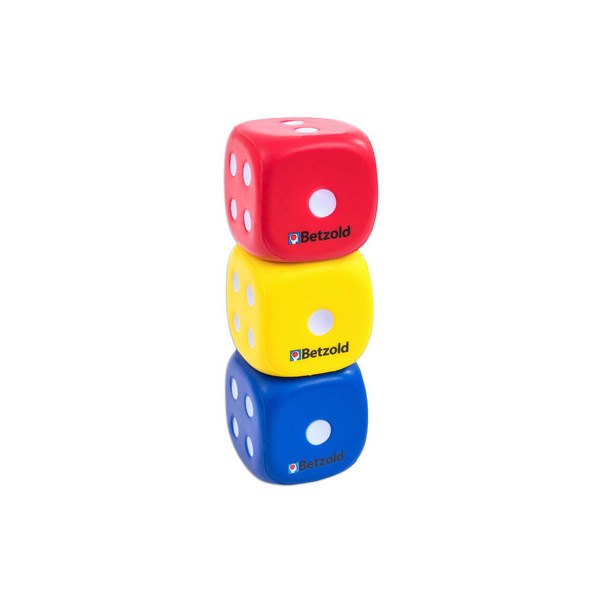 Augenwürfel, 3 Stück, aus Schaumstoff (rot, blau, gelb)