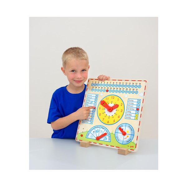 Kalendertafel mit Uhr